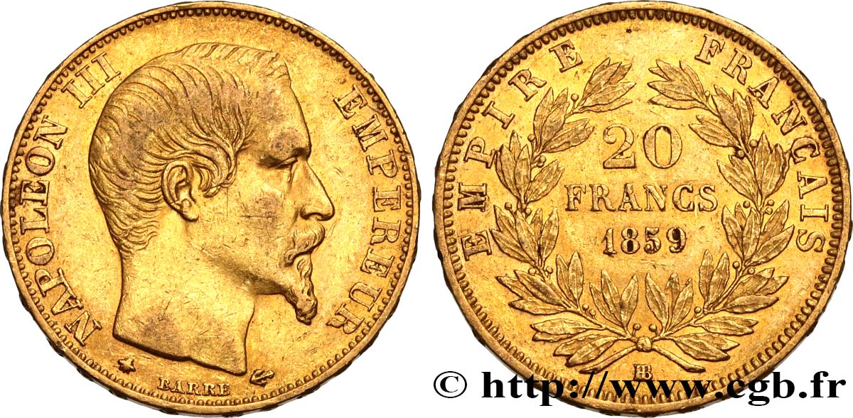 20 francs or Napoléon III, tête nue 1859 Strasbourg F.531/16 XF48 