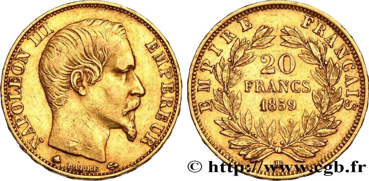 20 francs or Napoléon III, tête nue 1859 Strasbourg F.531/16 XF45 
