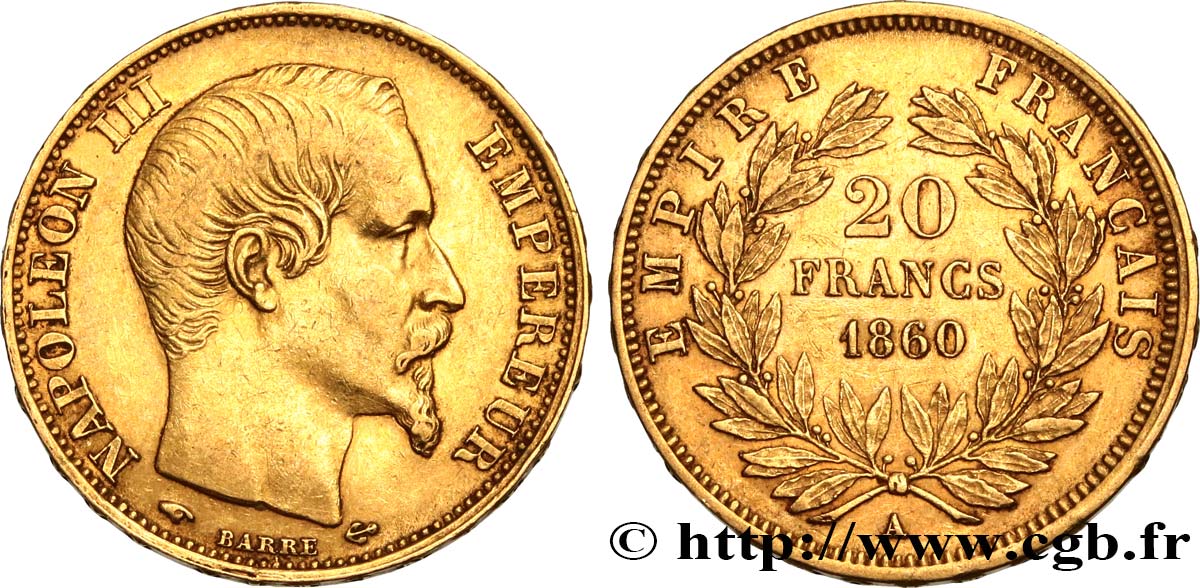 20 francs or Napoléon III, tête nue 1860 Paris F.531/18 MBC48 