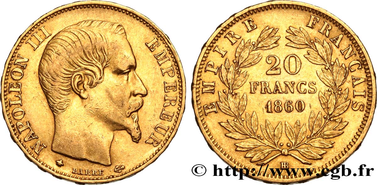 20 francs or Napoléon III, tête nue 1860 Strasbourg F.531/20 XF48 