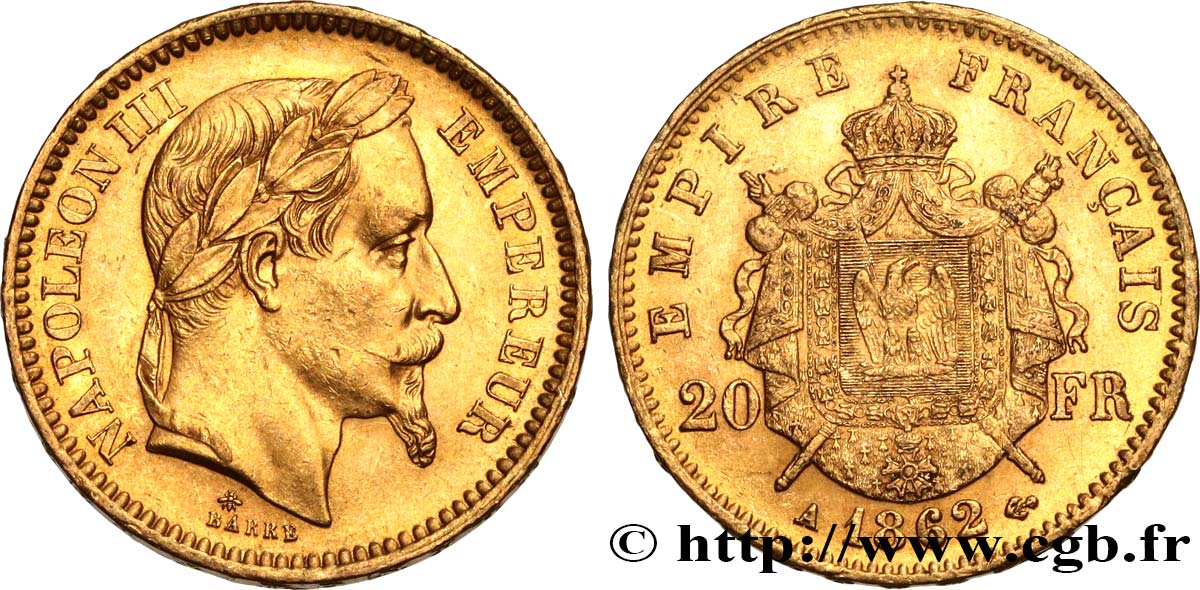 20 francs or Napoléon III, tête laurée 1862 Paris F.532/3 TTB53 