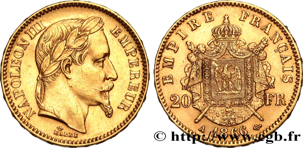 20 francs or Napoléon III, tête laurée 1866 Paris F.532/13 BB50 