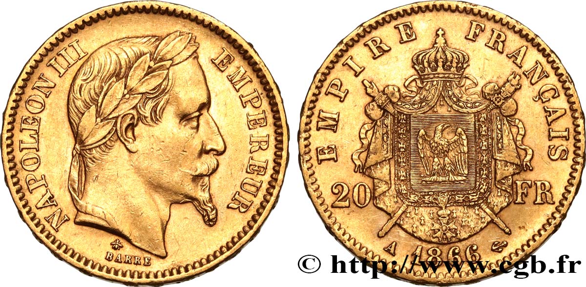 20 francs or Napoléon III, tête laurée 1866 Paris F.532/13 BB45 