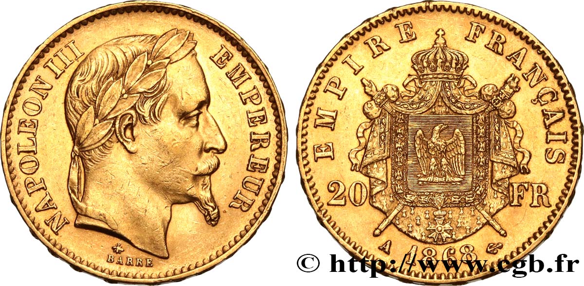 20 francs or Napoléon III, tête laurée 1868 Paris F.532/18 BB48 