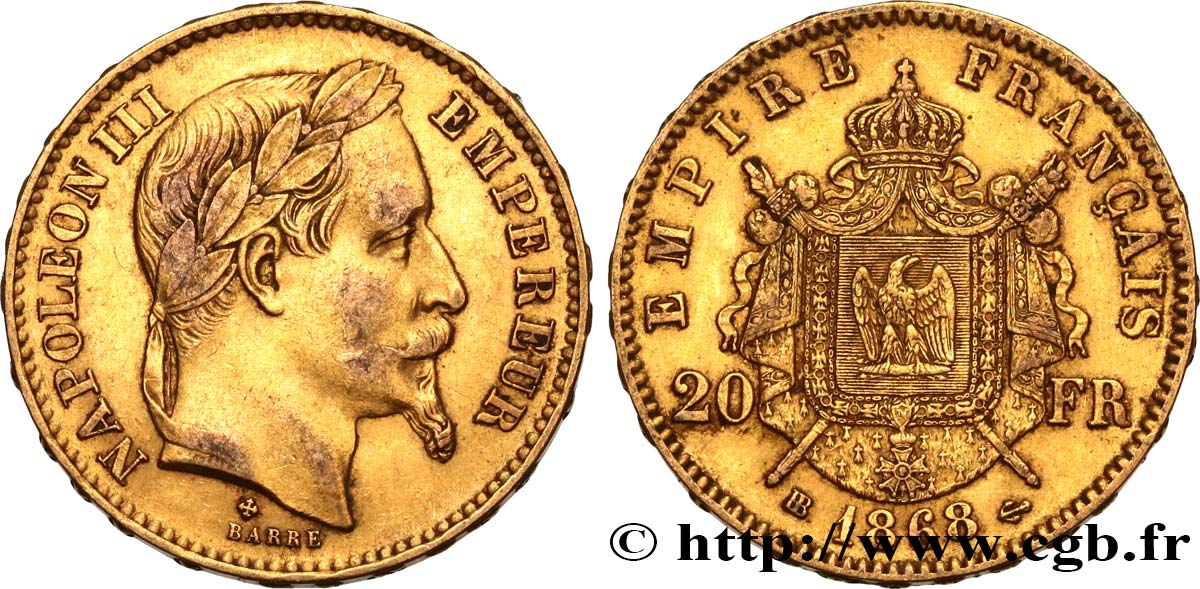 20 francs or Napoléon III, tête laurée 1868 Strasbourg F.532/19 TTB45 