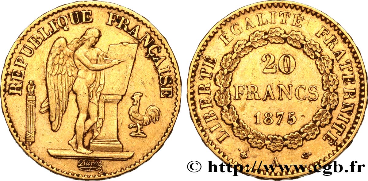 20 francs or Génie, IIIe République 1875 Paris F.533/3 BB45 