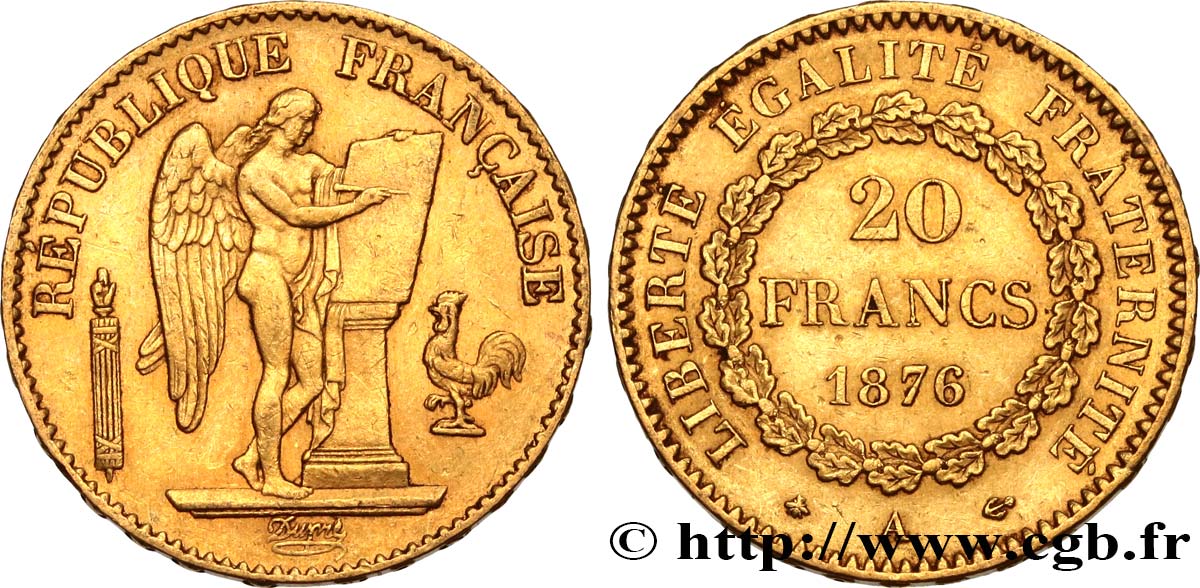 20 francs or Génie, Troisième République 1876 Paris F.533/4 MBC48 