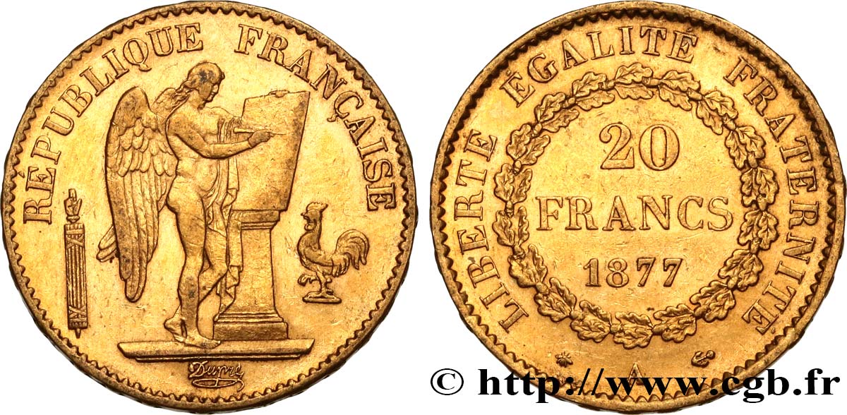 20 francs or Génie, IIIe République 1877 Paris F.533/5 MBC48 