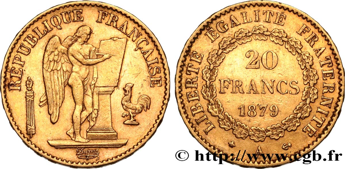 20 francs or Génie, Troisième République 1879 Paris F.533/8 XF48 