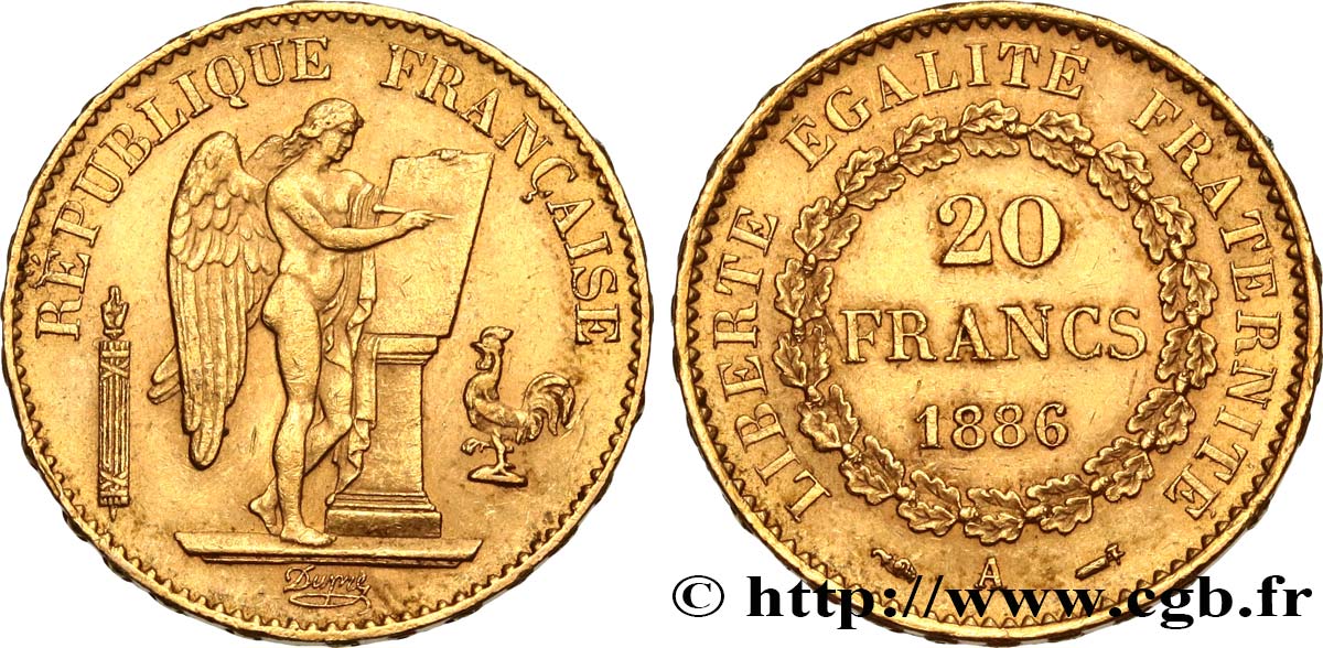 20 francs or Génie, IIIe République 1886 Paris F.533/9 TTB48 