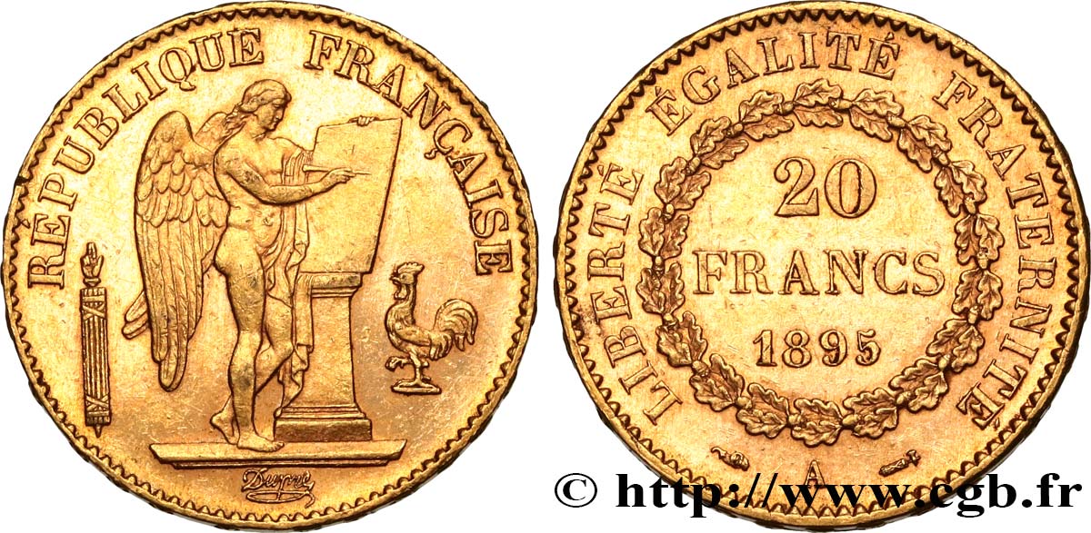 20 francs or Génie, IIIe République 1895 Paris F.533/19 AU52 