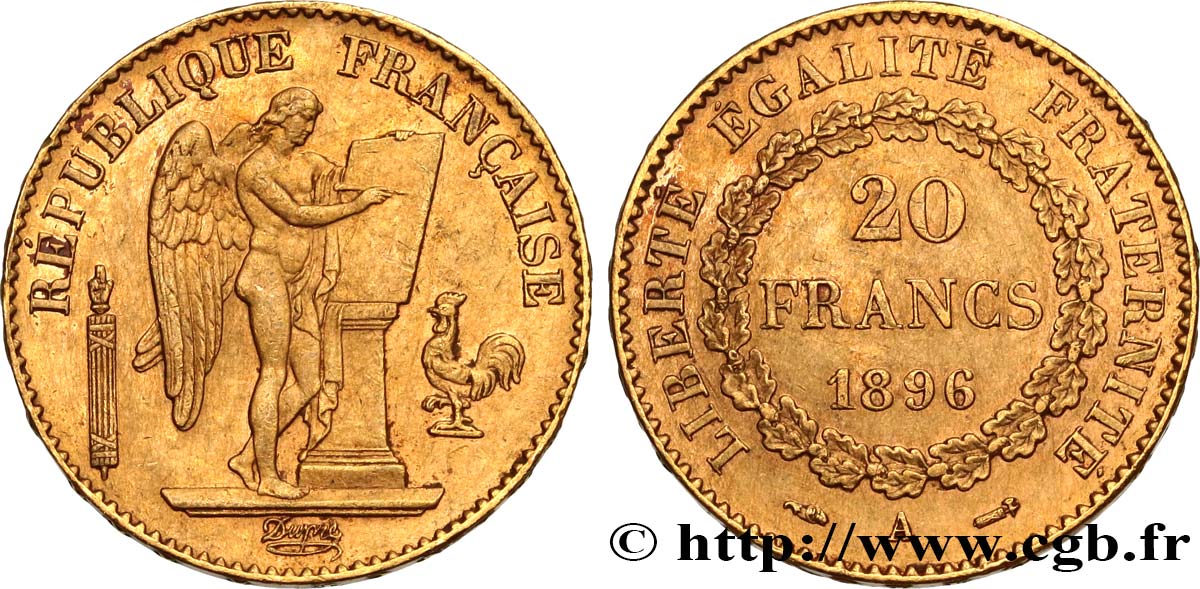 20 francs or Génie, Troisième République 1896 Paris F.533/20 SS48 