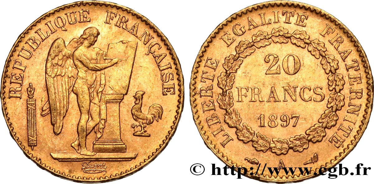 20 francs or Génie, Troisième République 1897 Paris F.533/22 SS50 