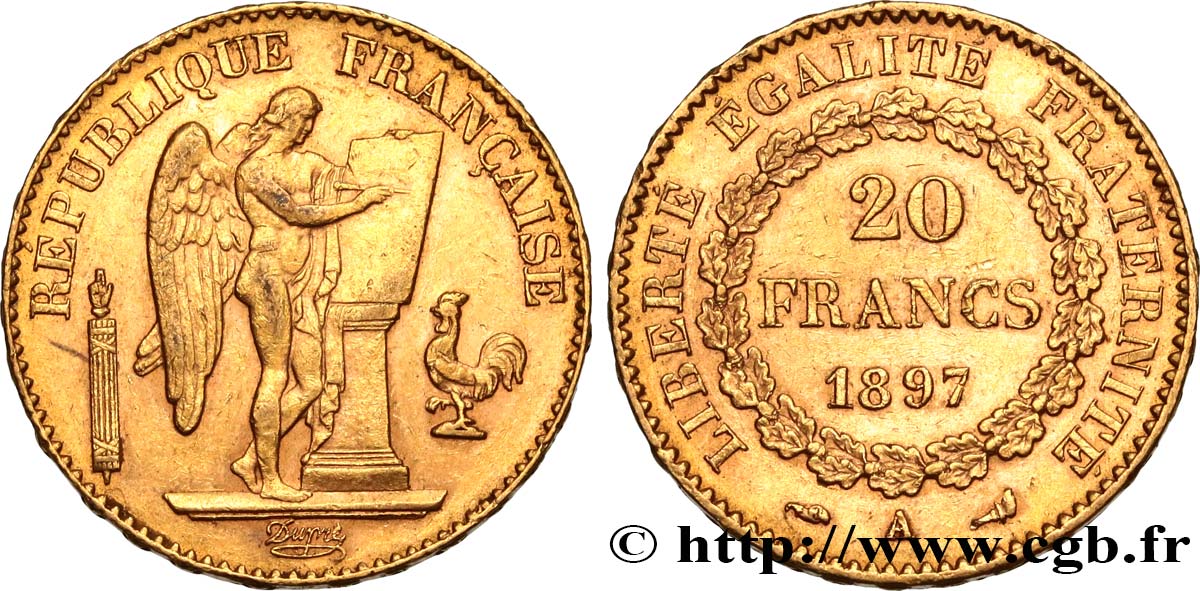 20 francs or Génie, Troisième République 1897 Paris F.533/22 XF48 
