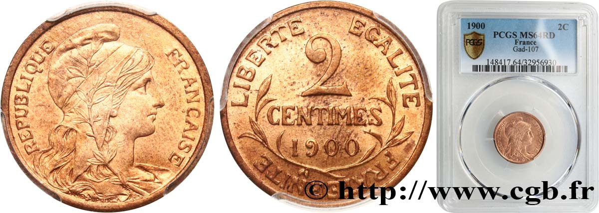 2 centimes Daniel-Dupuis 1900 Paris F.110/4 SPL64 PCGS