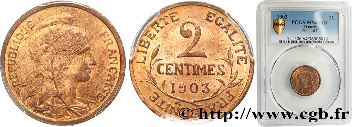 2 centimes Daniel-Dupuis 1903 Paris F.110/8 MS64 PCGS