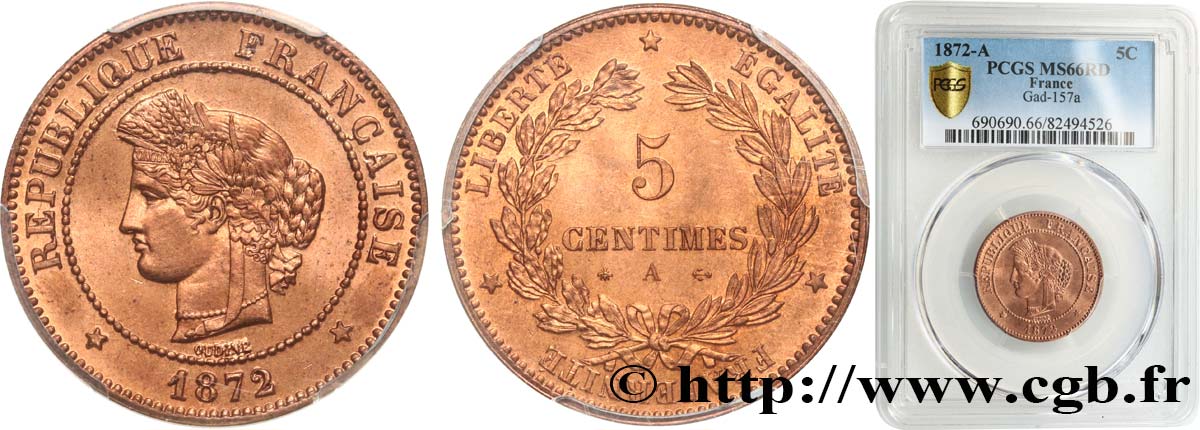 5 centimes Cérès 1872 Paris F.118/4 FDC66 PCGS