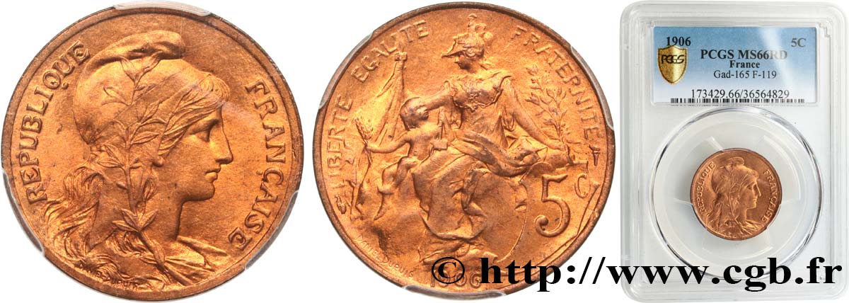 5 centimes Daniel-Dupuis 1906  F.119/16 ST66 PCGS