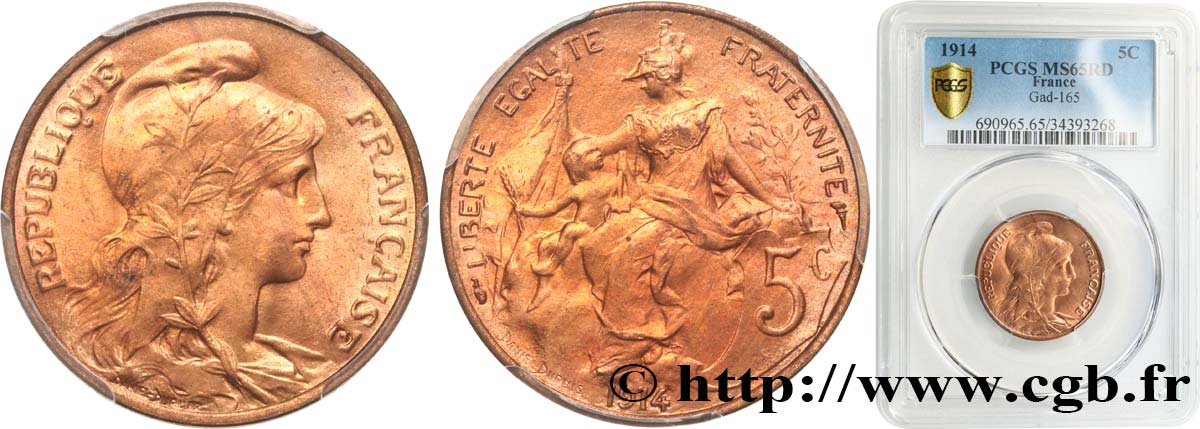 5 centimes Daniel-Dupuis 1914  F.119/26 FDC65 PCGS