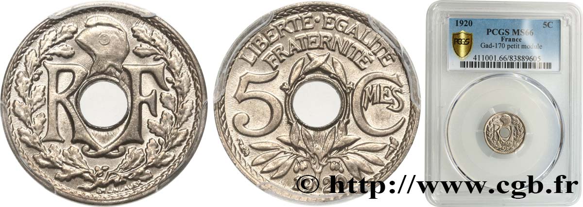 5 centimes Lindauer, petit module 1920  F.122/2 FDC66 PCGS