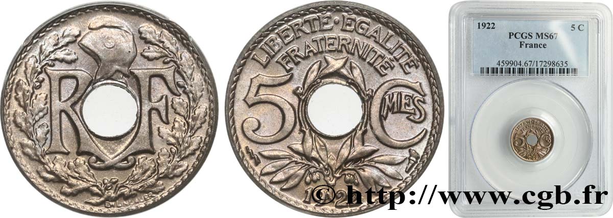 5 centimes Lindauer, petit module 1922 Poissy F.122/5 FDC67 PCGS