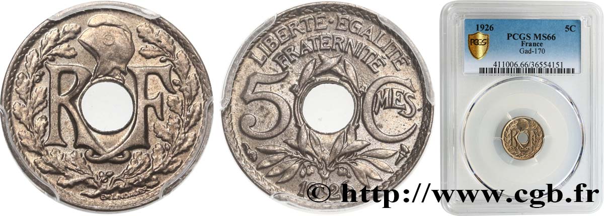 5 centimes Lindauer, petit module 1926  F.122/11 MS66 PCGS