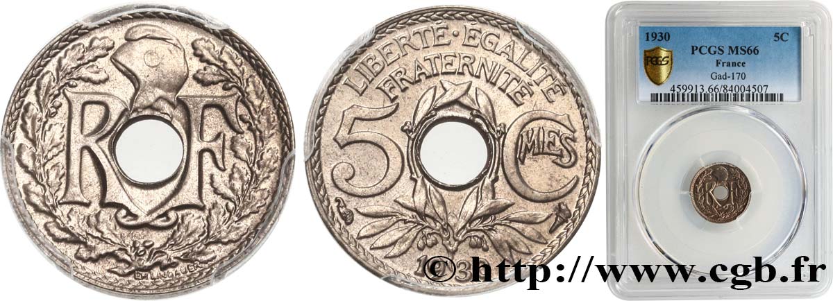 5 centimes Lindauer, petit module 1930 Paris F.122/13 ST66 PCGS