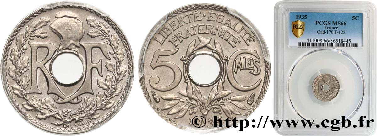 5 centimes Lindauer, petit module 1935 Paris F.122/18 FDC66 PCGS
