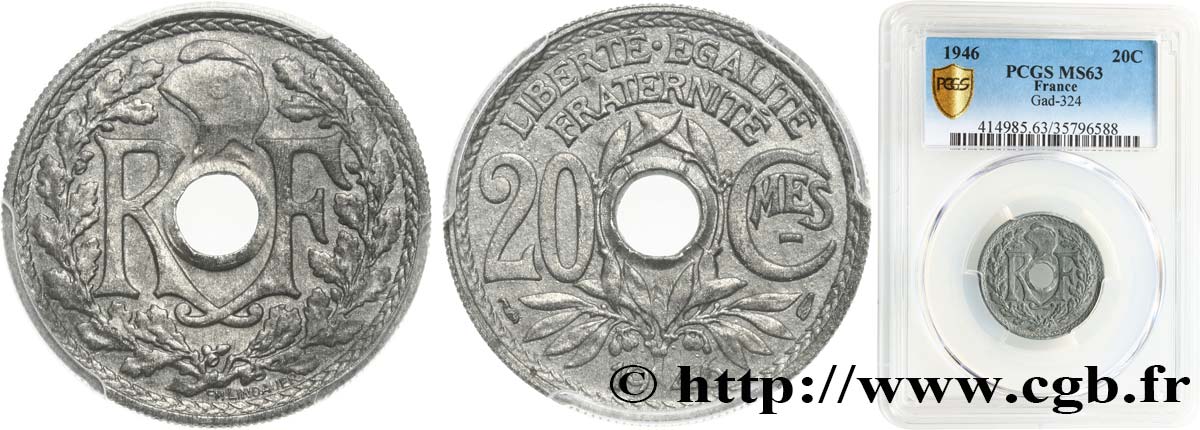 20 centimes Lindauer 1946  F.155/5 SPL63 PCGS