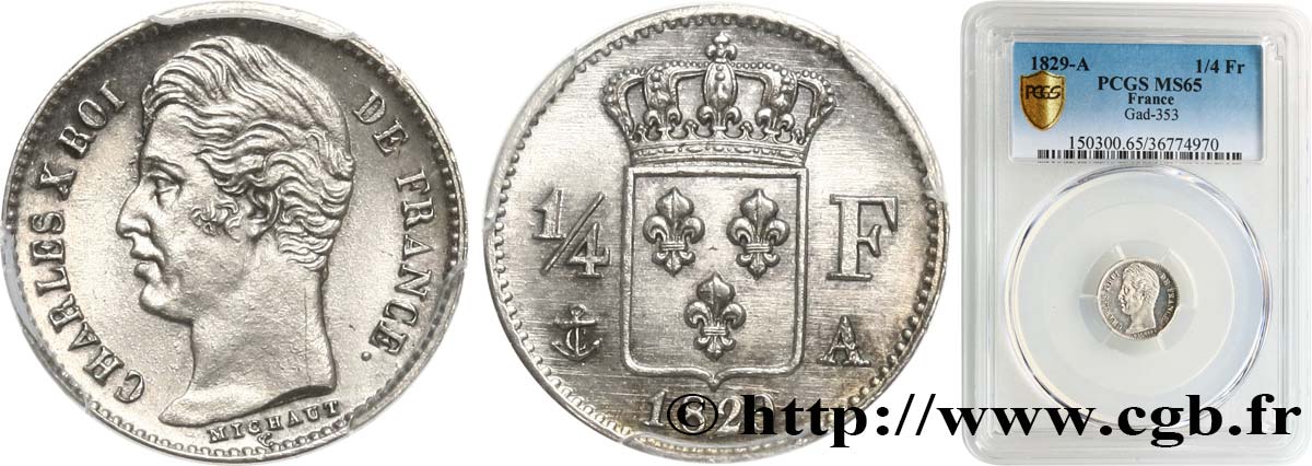 1/4 franc Charles X 1829 Paris F.164/29 FDC65 PCGS
