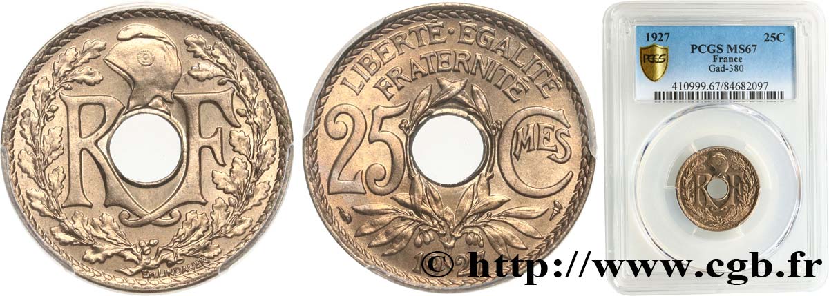 25 centimes Lindauer 1927  F.171/11 ST67 PCGS