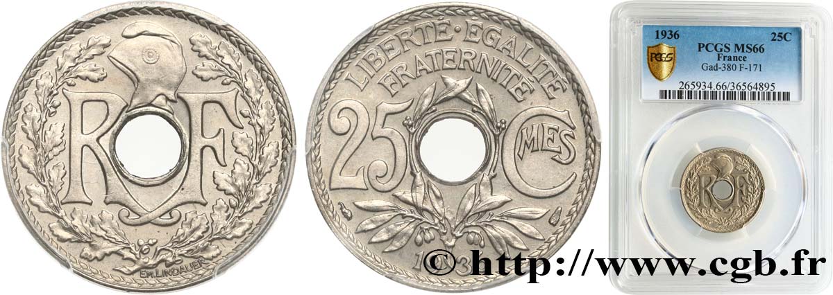 25 centimes Lindauer 1936  F.171/19 FDC66 PCGS
