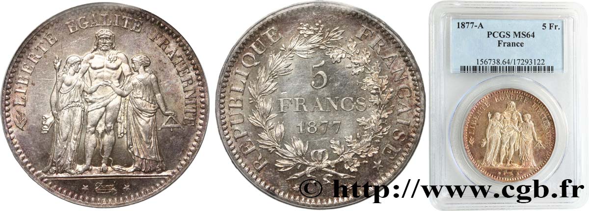 5 francs Hercule 1877 Paris F.334/19 MS64 PCGS