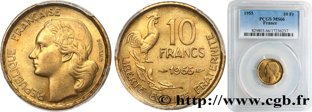 10 francs Guiraud 1955  F.363/12 MS66 PCGS