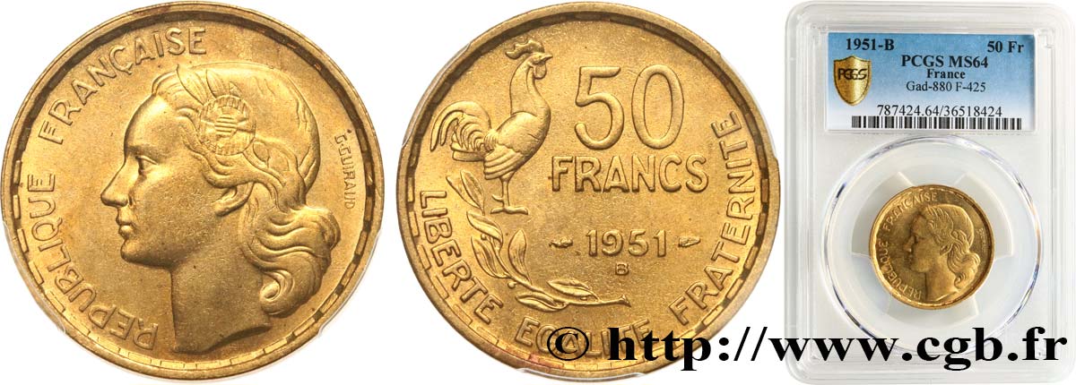 50 francs Guiraud 1951 Beaumont-Le-Roger F.425/6 SPL64 PCGS