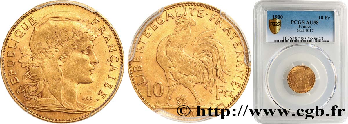 10 francs or Coq 1900 Paris F.509/3 SPL58 PCGS