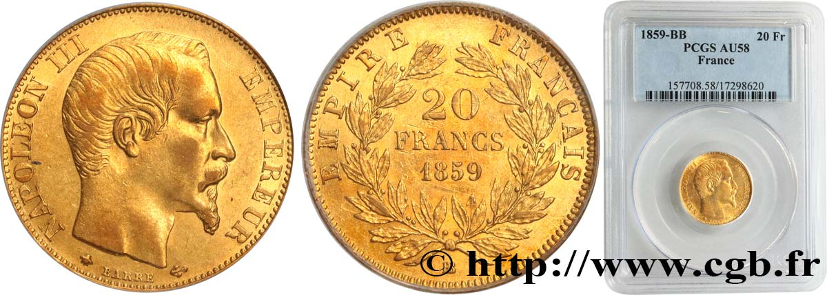 20 francs or Napoléon III, tête nue 1859 Strasbourg F.531/16 AU58 PCGS