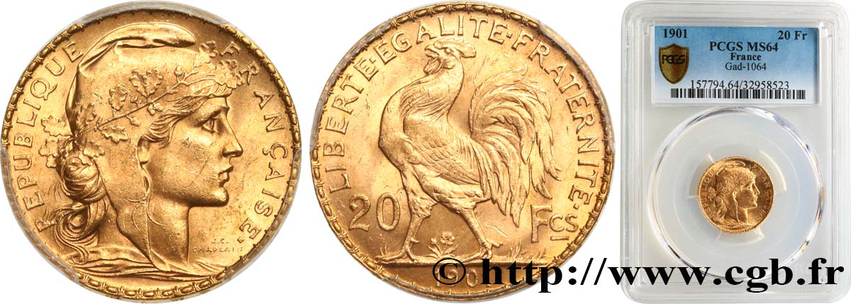 20 francs or Coq, Dieu protège la France 1901 Paris F.534/6 SPL64 PCGS