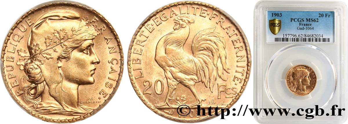 20 francs or Coq, Dieu protège la France 1903 Paris F.534/8 SPL62 PCGS