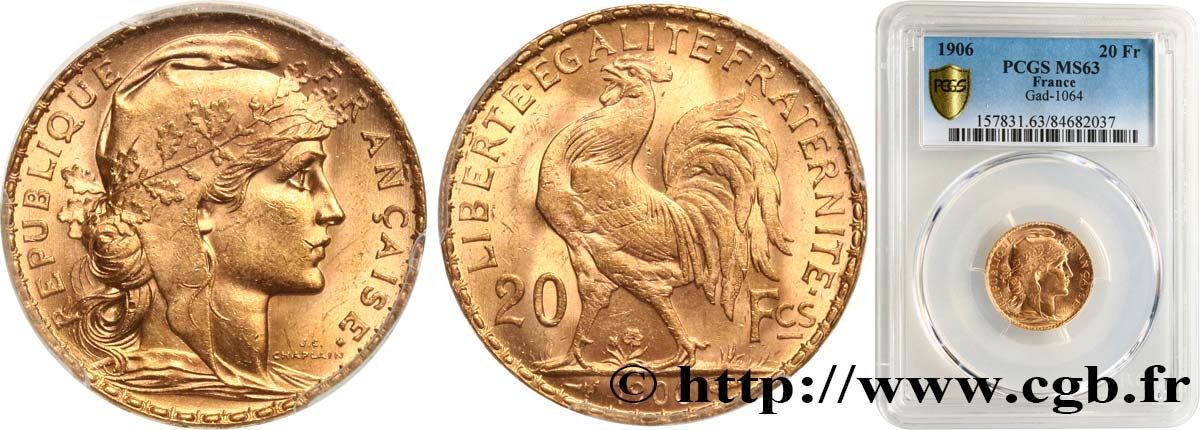 20 francs or Coq, Dieu protège la France 1906 Paris F.534/11 SPL63 PCGS