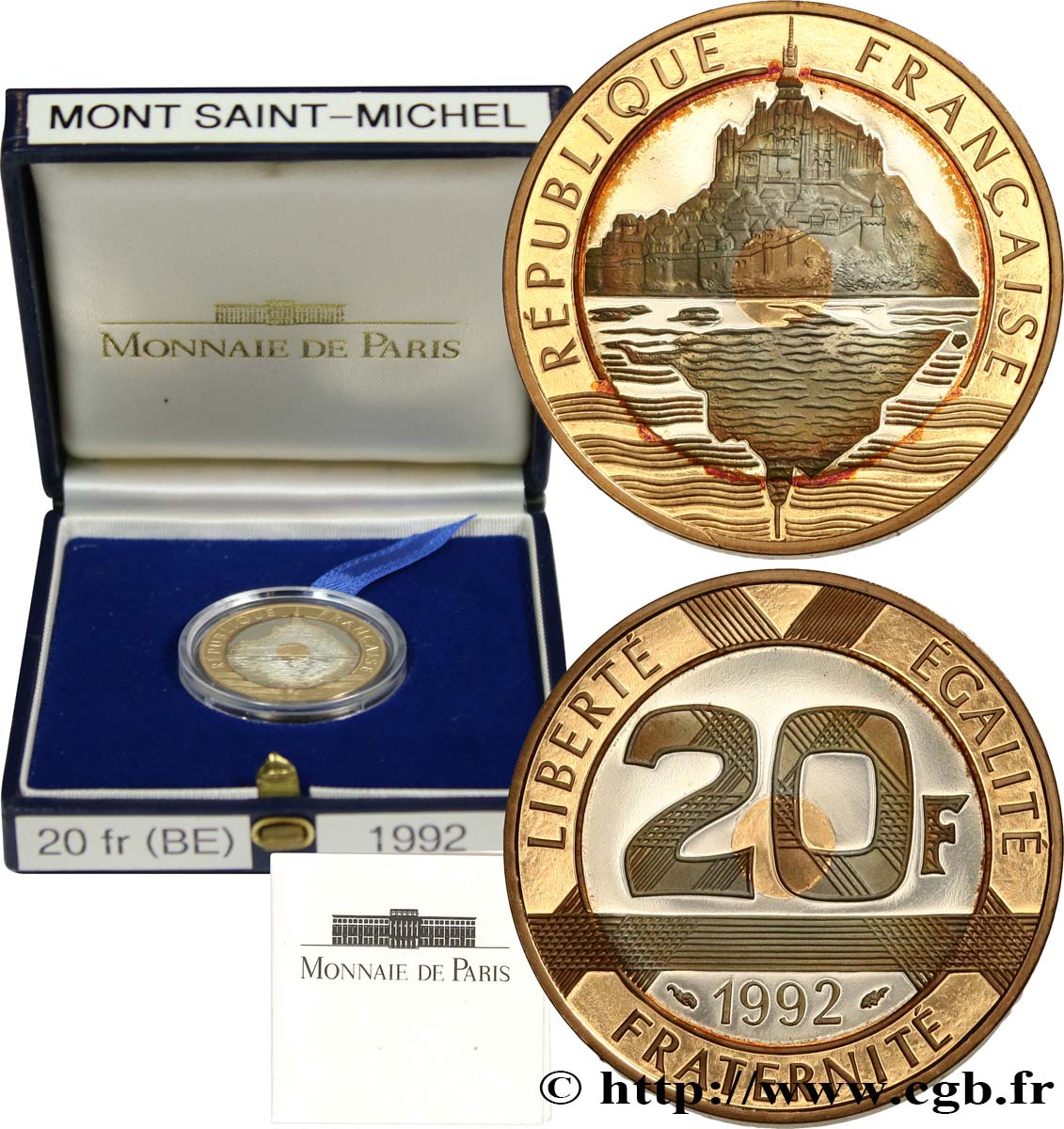 Belle Épreuve Or/Argent 20 francs - Mont Saint-Michel 1992 Pessac F5.1400 2 MS 