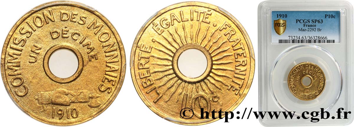Essai de un décime / 10 centimes 1910  Maz.2292  MS63 PCGS
