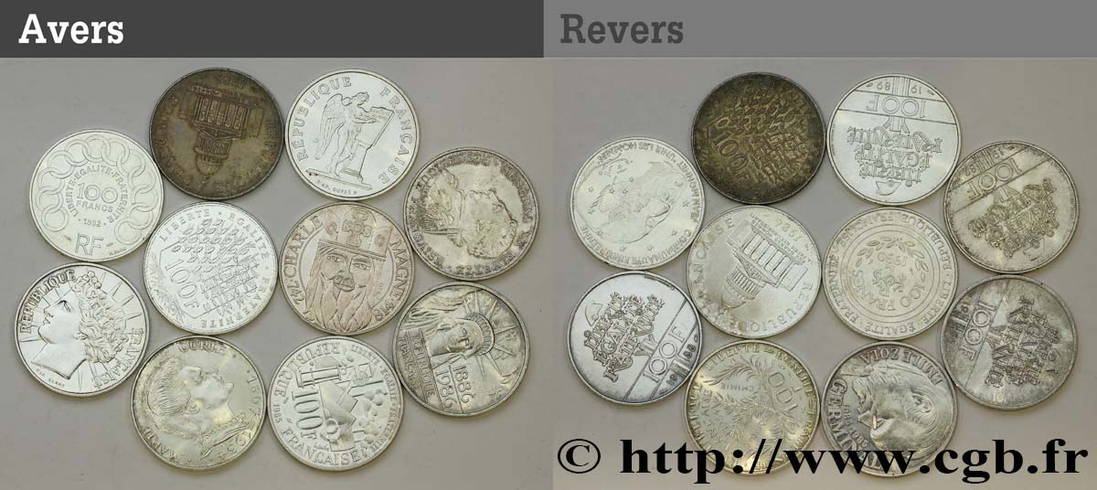 Lot de 10 pièces de 100 francs commémoratives - - F.-/ MBC 