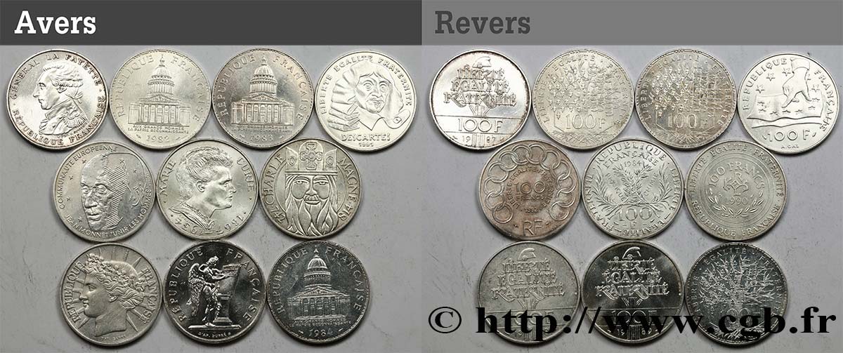 Lot de 10 pièces de 100 francs commémoratives - - F.-/ TTB 
