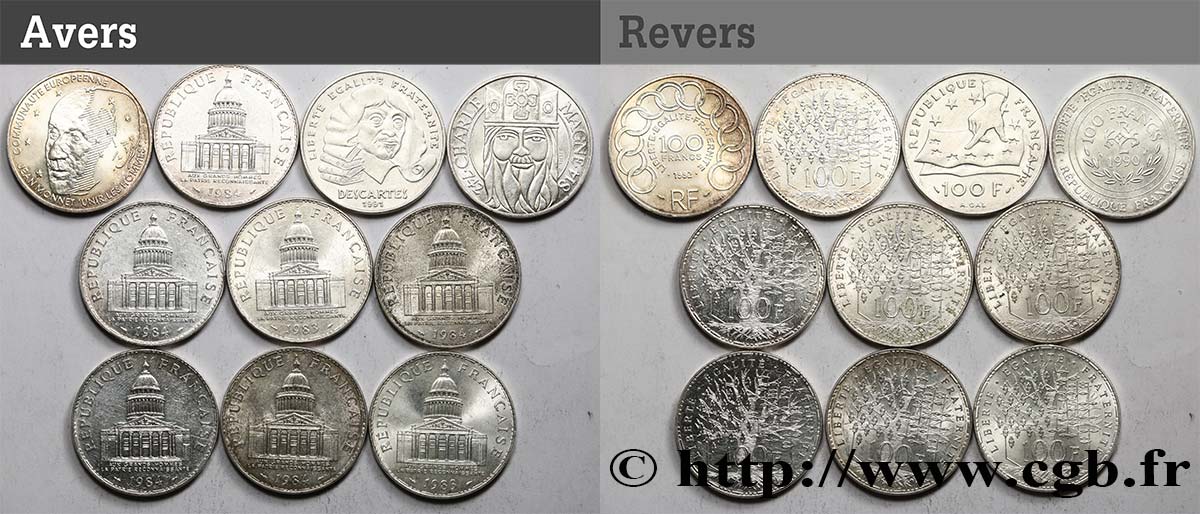 Lot de 10 pièces de 100 francs commémoratives - - F.-/ XF 