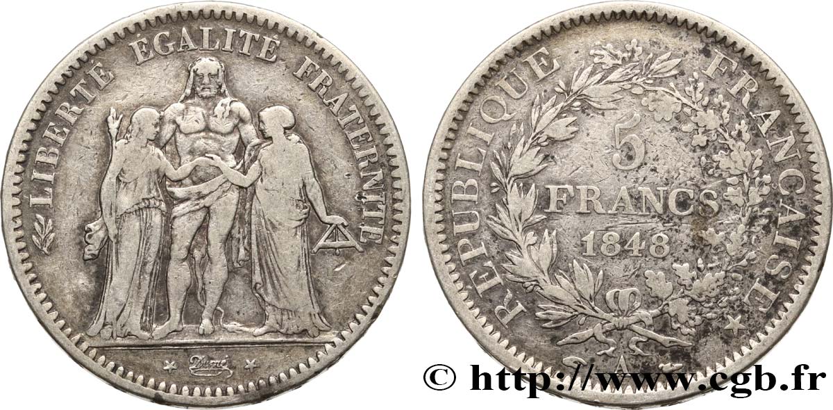 5 francs Hercule, IIe République 1848 Paris F.326/1 fSS 