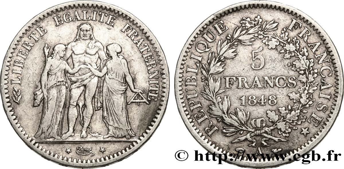 5 francs Hercule, IIe République 1848 Paris F.326/1 BC+ 