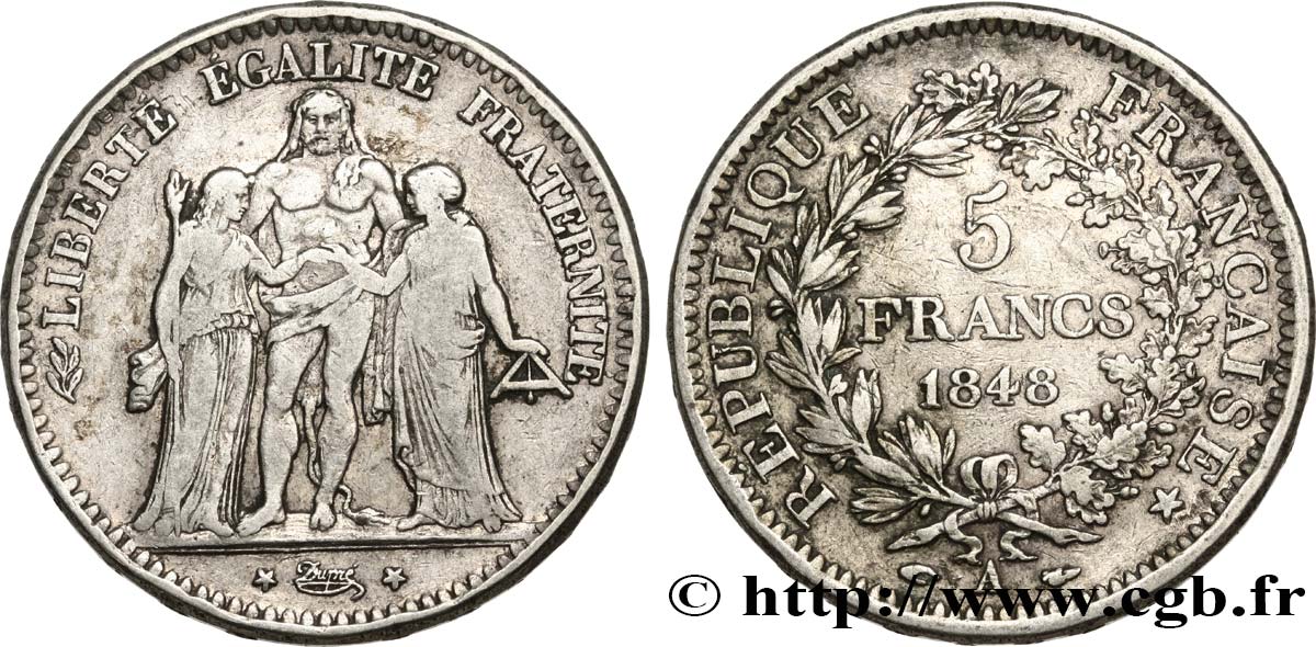 5 francs Hercule, IIe République 1848 Paris F.326/1 q.BB 
