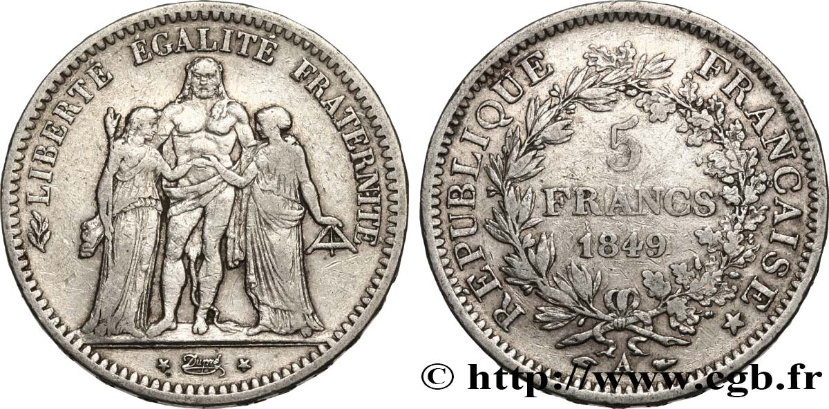 5 francs Hercule, IIe République 1849 Paris F.326/5 S 