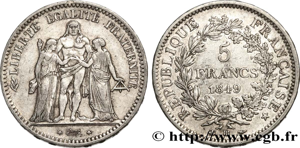 5 francs Hercule, IIe République 1849 Strasbourg F.326/6 VF35 